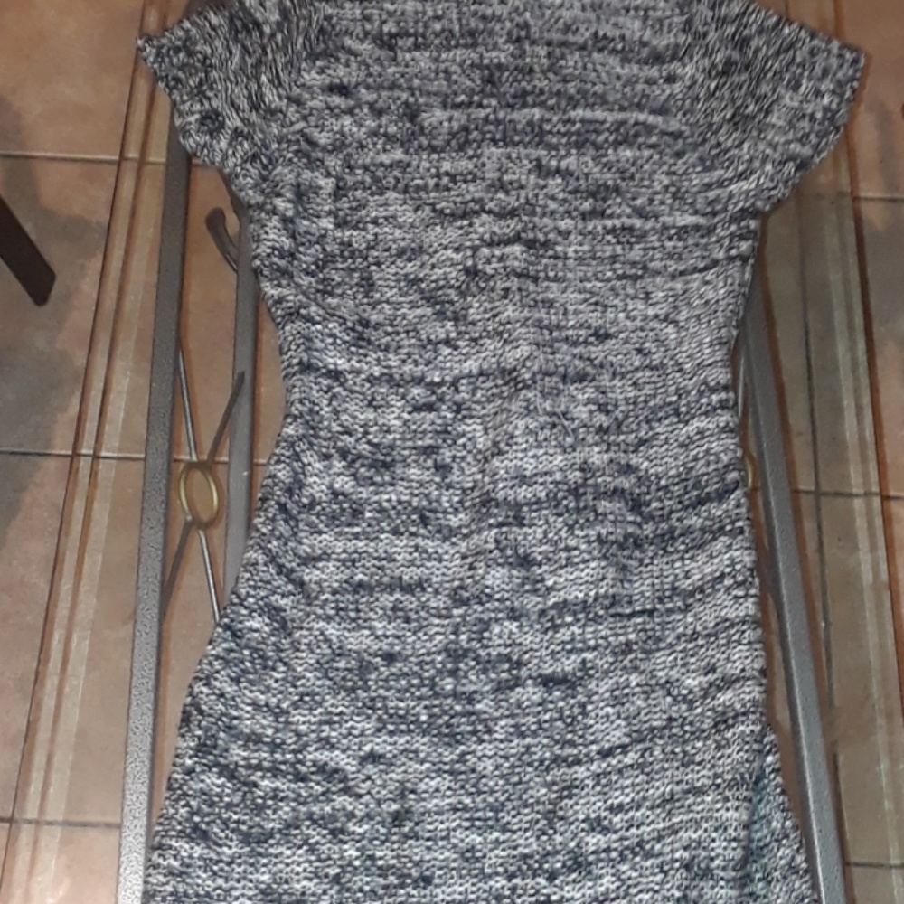 Black and grey short sleeve sweater dress